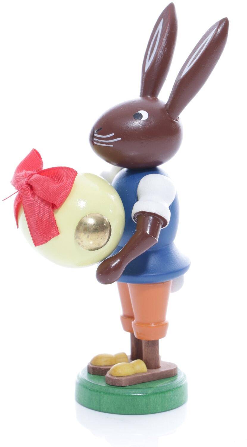 Rudolphs Schatzkiste Osterfigur - Osterhase mit Ei mit roter Schleife verziert - Höhe ca 9 cm Fabrikladen