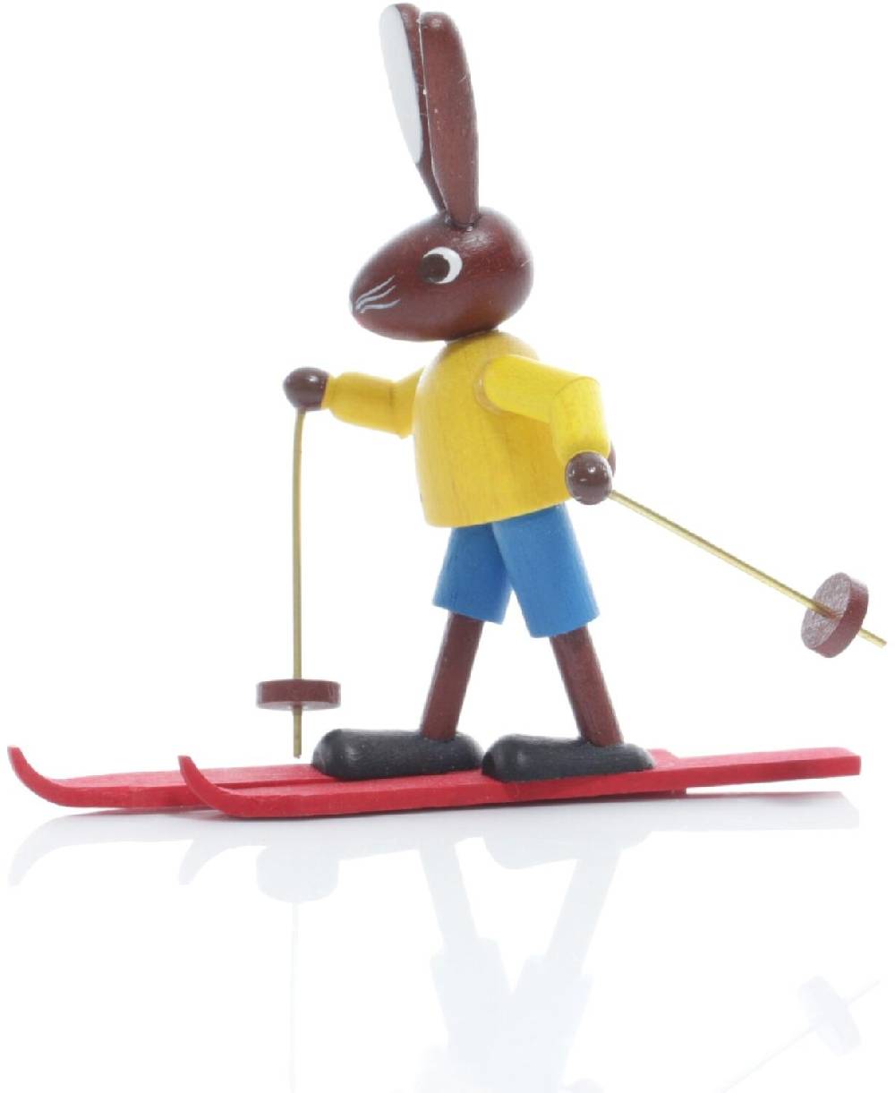Rudolphs Schatzkiste Osterfigur - Osterhase Langlauffahrer mit Ski und Stöcke Bunt - Höhe 5,5cm Begrenztes Angebot