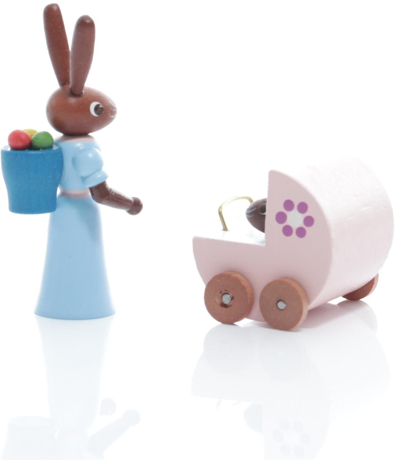 Rudolphs Schatzkiste Osterfigur - Hasenmutter mit Zwillingskinderwagen und 2 Babys Bunt - Höhe 5cm Online Outlet