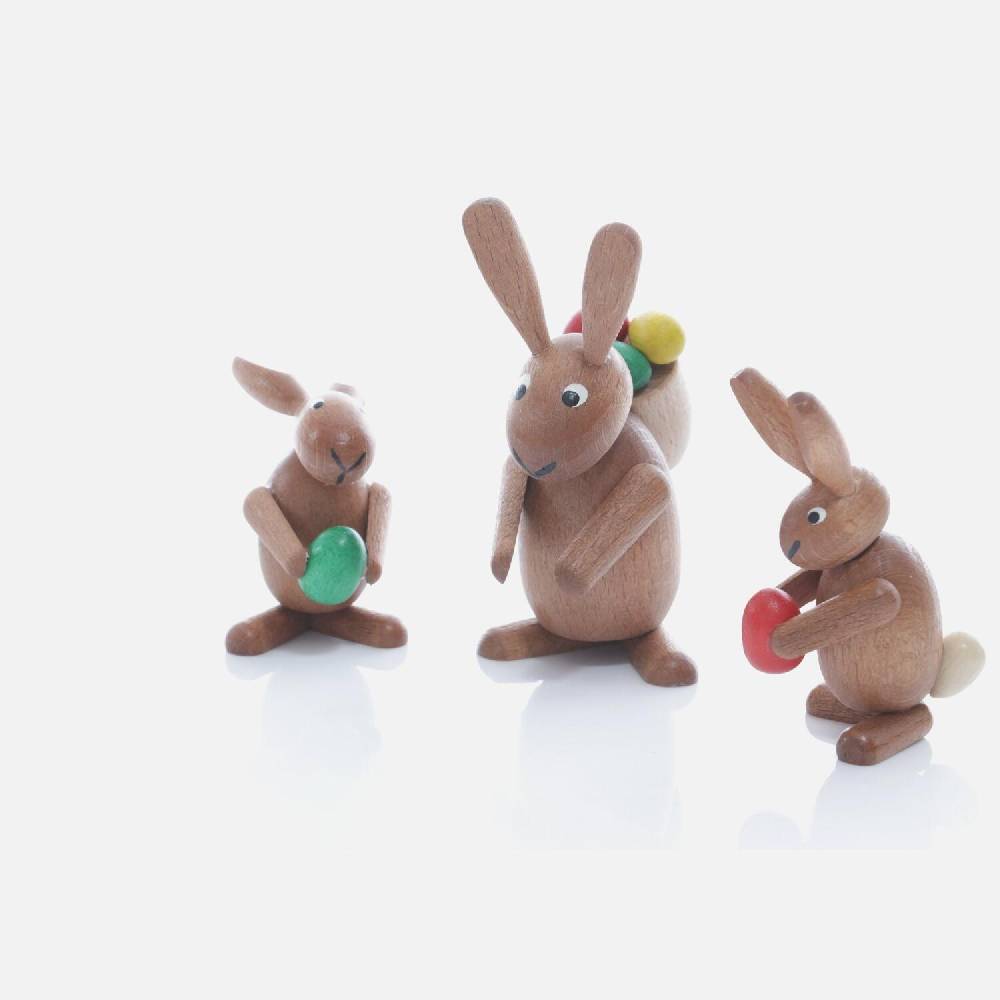 Rudolphs Schatzkiste Kleine Osterhasen mit bunten Eiern aus Holz - Gruppe 3tlg. - bunt - Höhe = 5-8cm Kostenlose Rückgabe