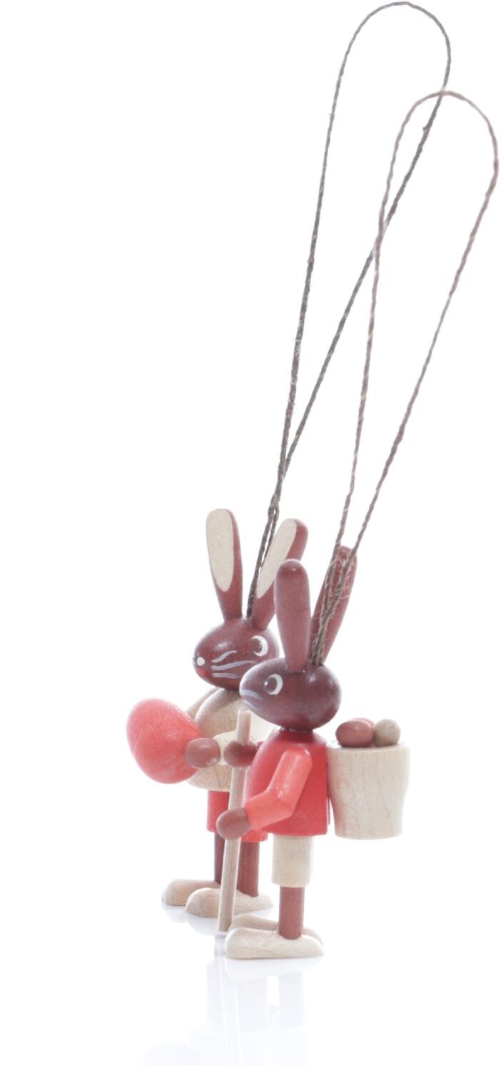 Rudolphs Schatzkiste Strauchbehang - Hasenpaar mit Eier Korb und Osterei Natur - Höhe 4cm Großer Ausverkauf