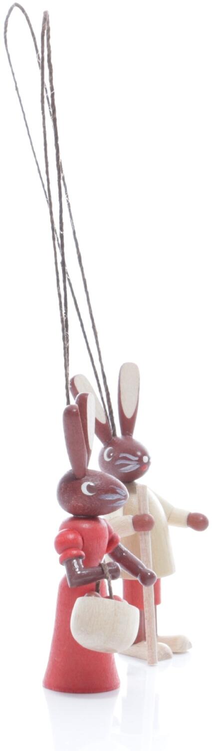Rudolphs Schatzkiste Strauchbehang - Hasenpaar mit Wanderstock und Eierkorb Natur - Höhe 4cm Online Shopping