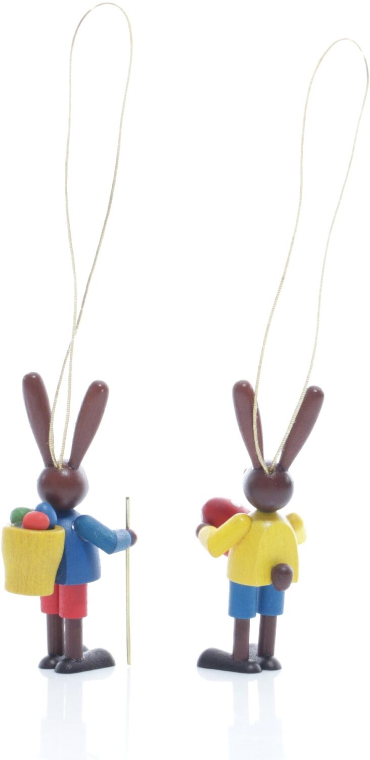 Rudolphs Schatzkiste Strauchbehang - Hasenpaar mit Wanderstock und Osterei Bunt - Höhe 5cm Exklusivangebot