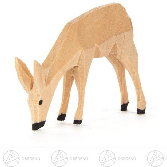 Rudolphs Schatzkiste Holztier Reh geschnitzt fressend Höhe = 3cm