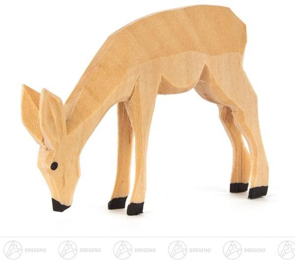 Rudolphs Schatzkiste Holztier Reh geschnitzt fressend Höhe = 5cm Saisonschlussverkauf