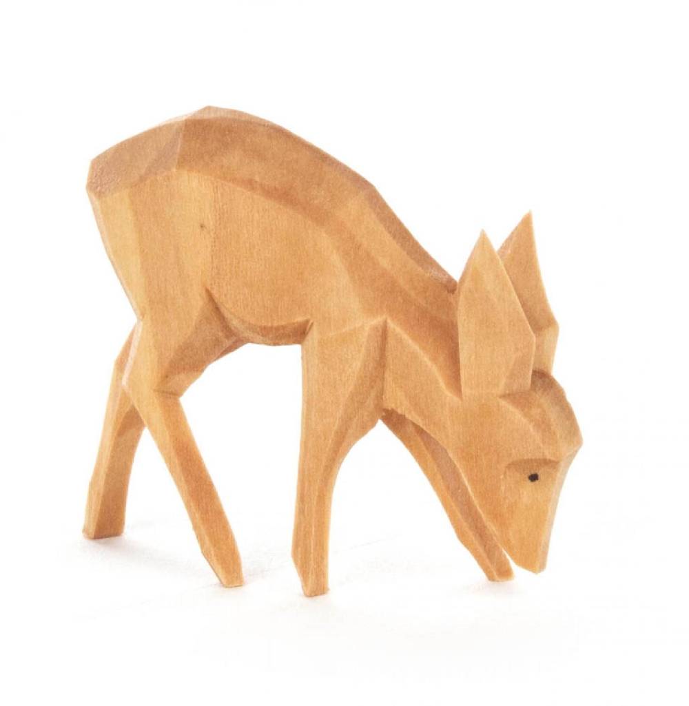 Rudolphs Schatzkiste Holztier geschnitzt Reh fressend, groß Höhe 3,5cm