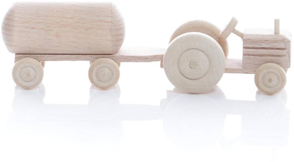Rudolphs Schatzkiste Holzspielzeug - Miniaturfahrzeug Traktor mit Fass Anhänger Natur- HxBxT 3,5x7,5x3cm Begrenztes Angebot