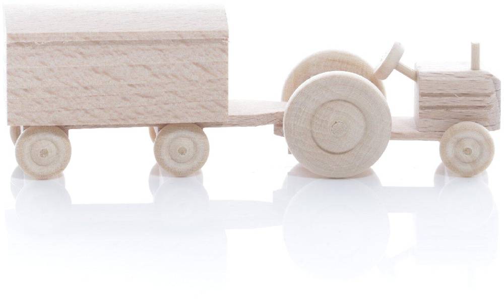 Rudolphs Schatzkiste Holzspielzeug - Miniaturfahrzeug Traktor mit Koffer Anhänger Natur - HxBxT 3,5x7,5x3cm Online Shopping