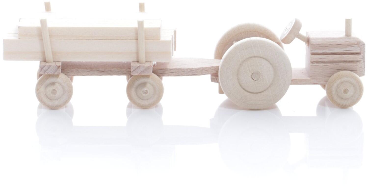 Rudolphs Schatzkiste Holzspielzeug - Miniaturfahrzeug Traktor mit Langholz auf dem Anhänger Natur - HxBxT 3,5x7,5x3cm Exklusivangebot