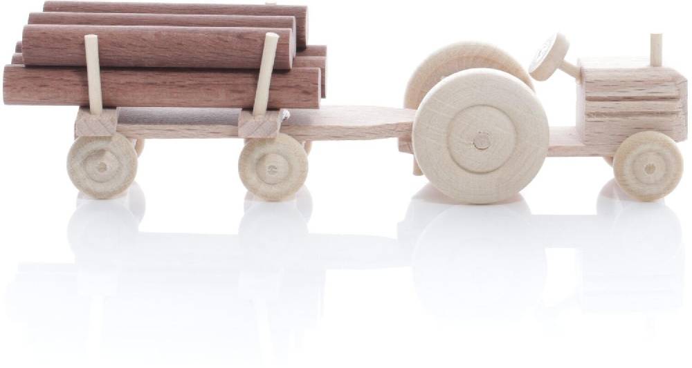Rudolphs Schatzkiste Holzspielzeug - Miniaturfahrzeug Traktor mit Rundholz auf dem Anhänger Natur - HxBxT 3,5x7,5x3cm Preisnachlass