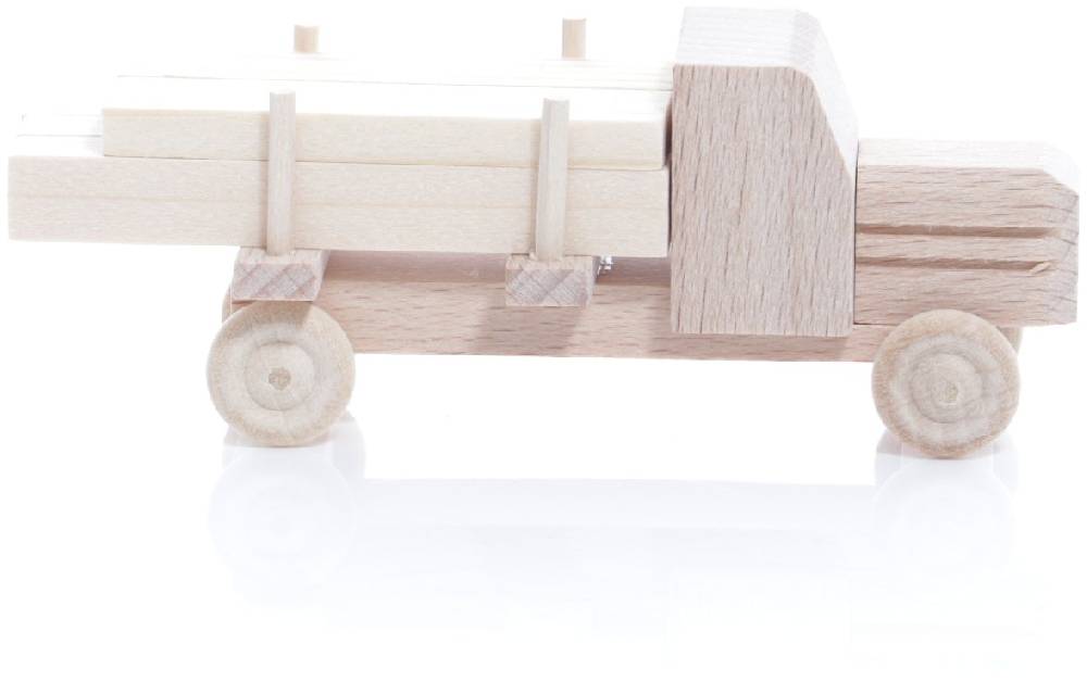 Rudolphs Schatzkiste Holzspielzeug - Miniaturfahrzeug Lastenauto mit Haube und Langholz Natur - HxBxT 3,5x7,5x3cm Lagerräumung