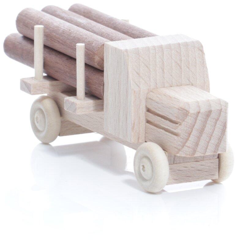 Rudolphs Schatzkiste Holzspielzeug - Miniaturfahrzeug Lastenauto mit Haube und Rundholz Natur - HxBxT 3,5x7,5x3cm
