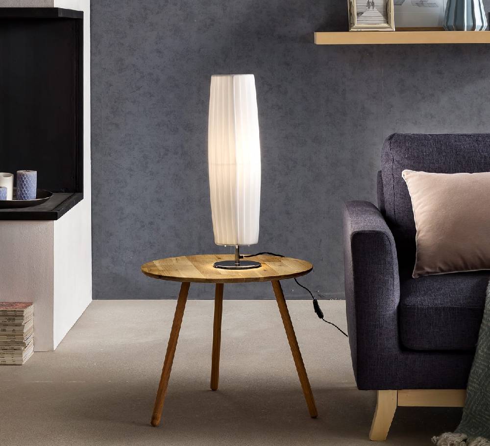 ﻿Salesfever Tischlampe rund 60 cm Tischleuchte weiß im Art Deco Design PARTO Lagerräumung