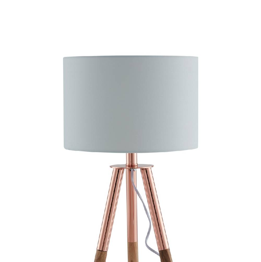 Salesfever Stilvolle Kupfer / Eiche Tischlampe Tripod Blitzangebot