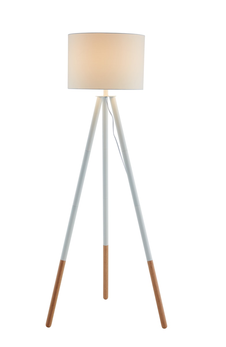 Salesfever Stilvolle Weiß / Eiche Stehlampe Tripod Bestseller