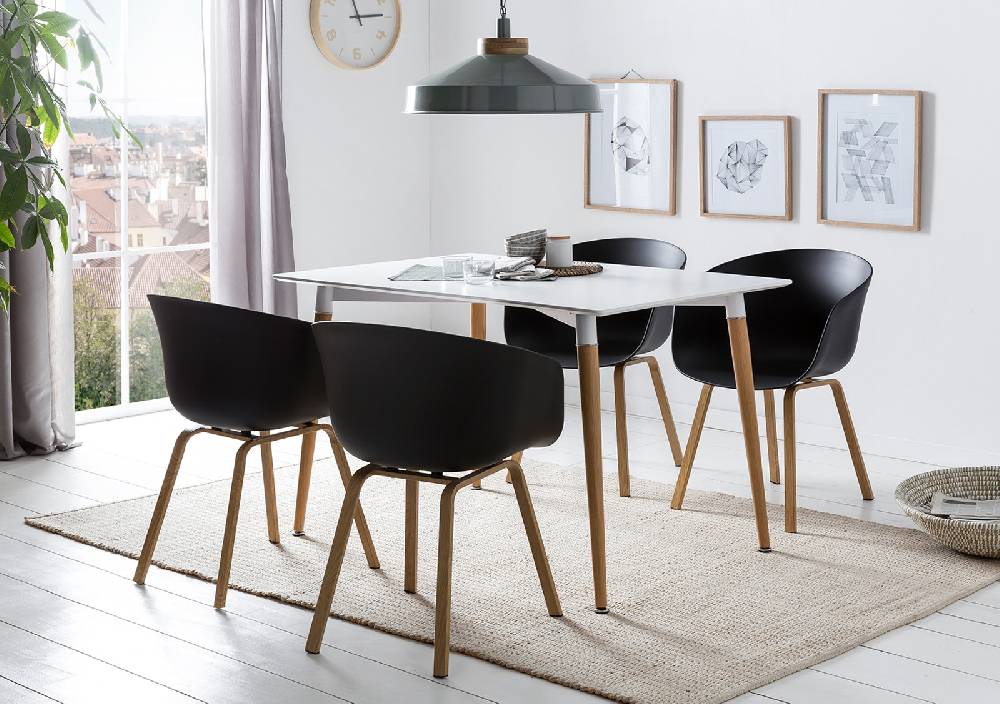 Salesfever Schalenstuhl Schwarz Esstuhl Metallbeine in Holzoptik 2er Set NORDIN Super Sparpreis