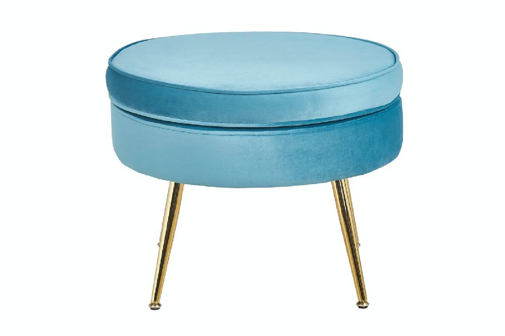 Salesfever Sitzpouf Blau rund aus Samt Arielle 50% Rabatt mit kostenlosem Versand
