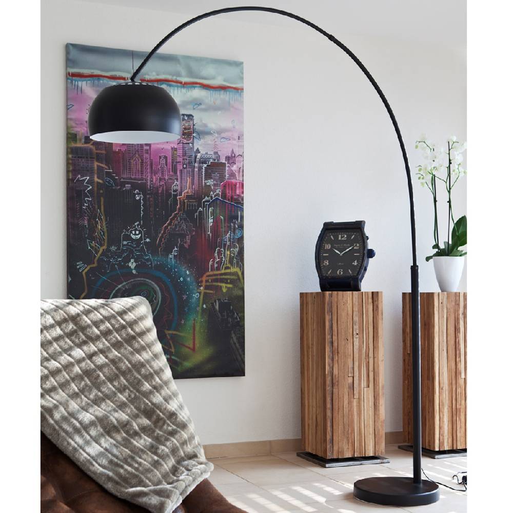 Salesfever Bogenlampe schwarz lackiert Big Deal mit Marmorfuß Im Verkauf