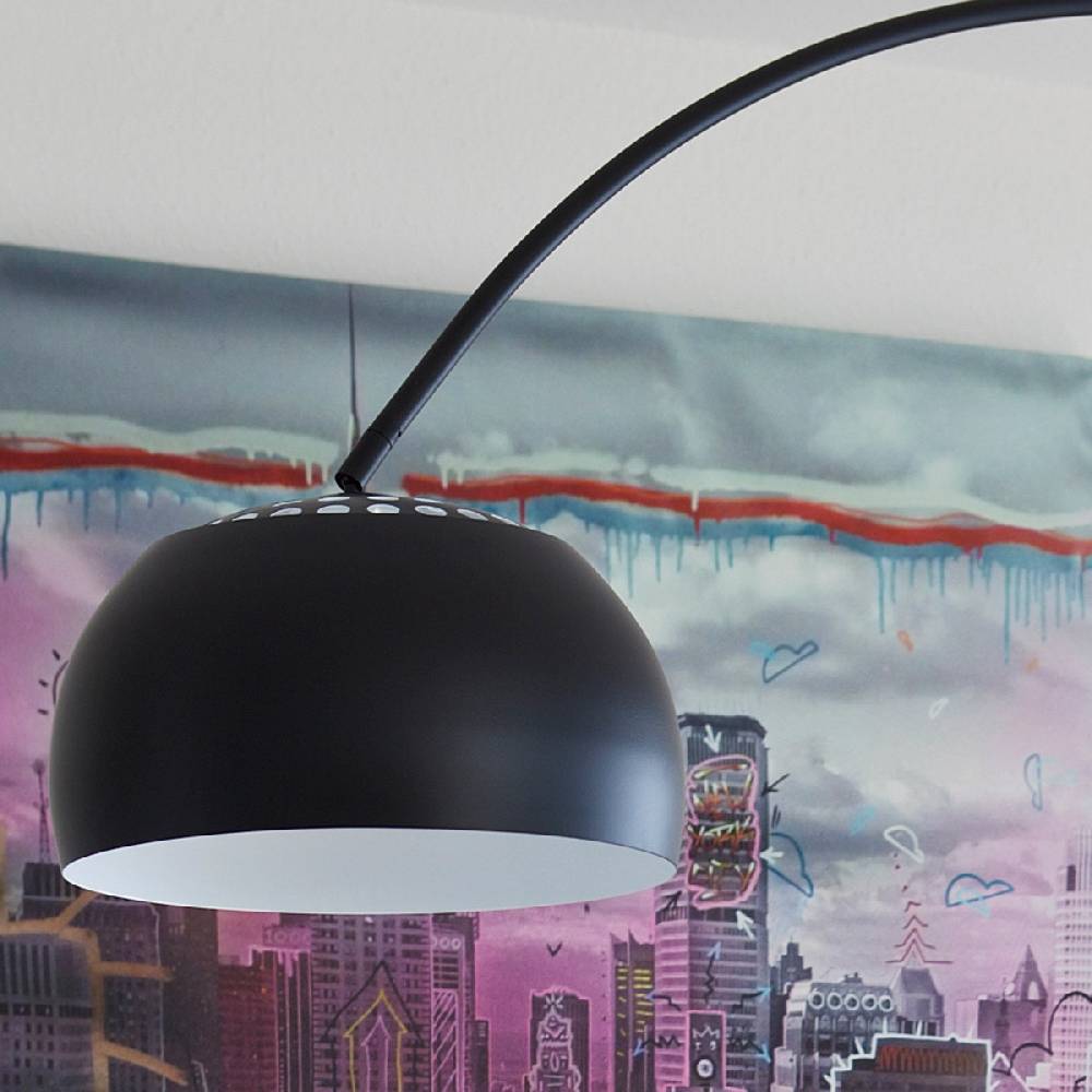 Salesfever Bogenlampe schwarz lackiert Big Deal mit Marmorfuß Im Verkauf