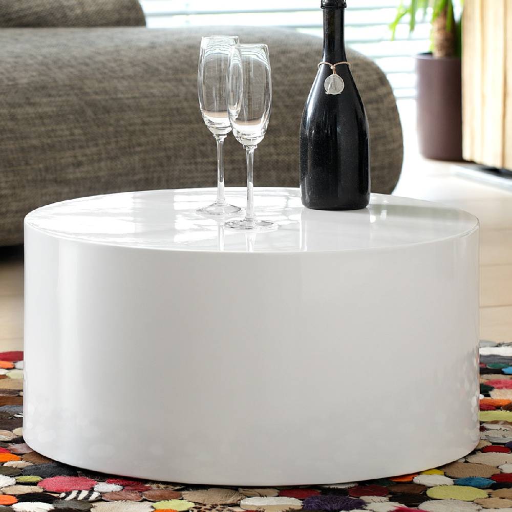 Salesfever Couchtisch weiß 60 cm rund Kubus Hochglanz 2025