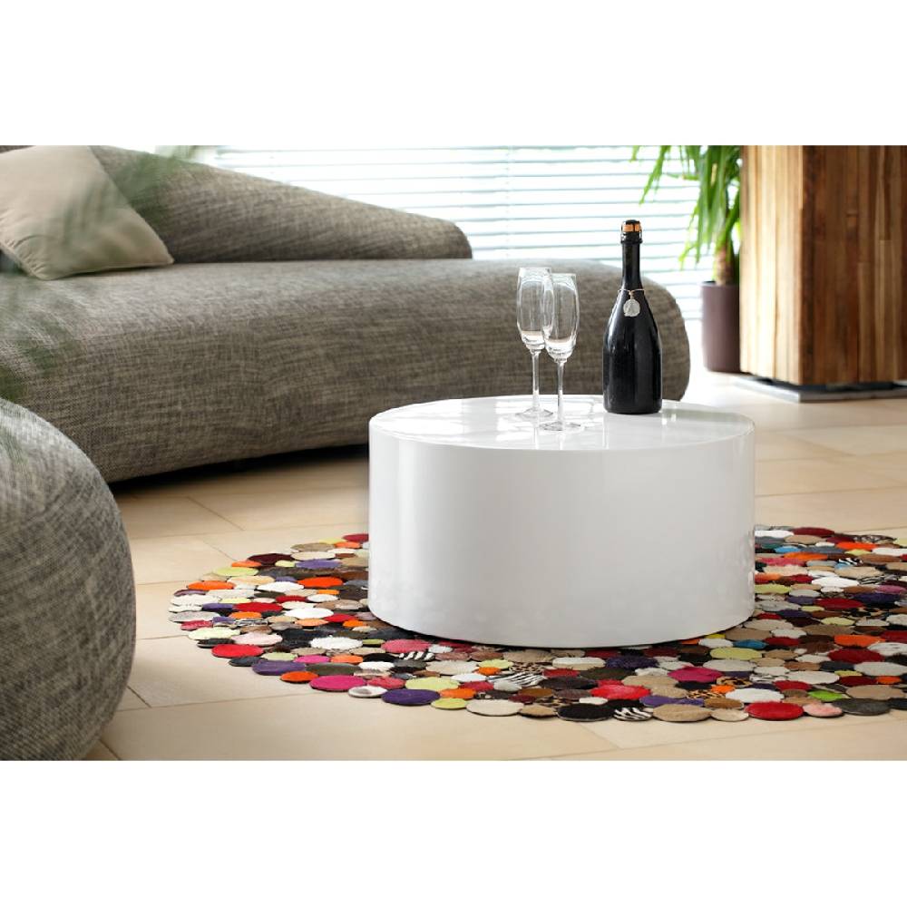 Salesfever Couchtisch weiß 60 cm rund Kubus Hochglanz 2025