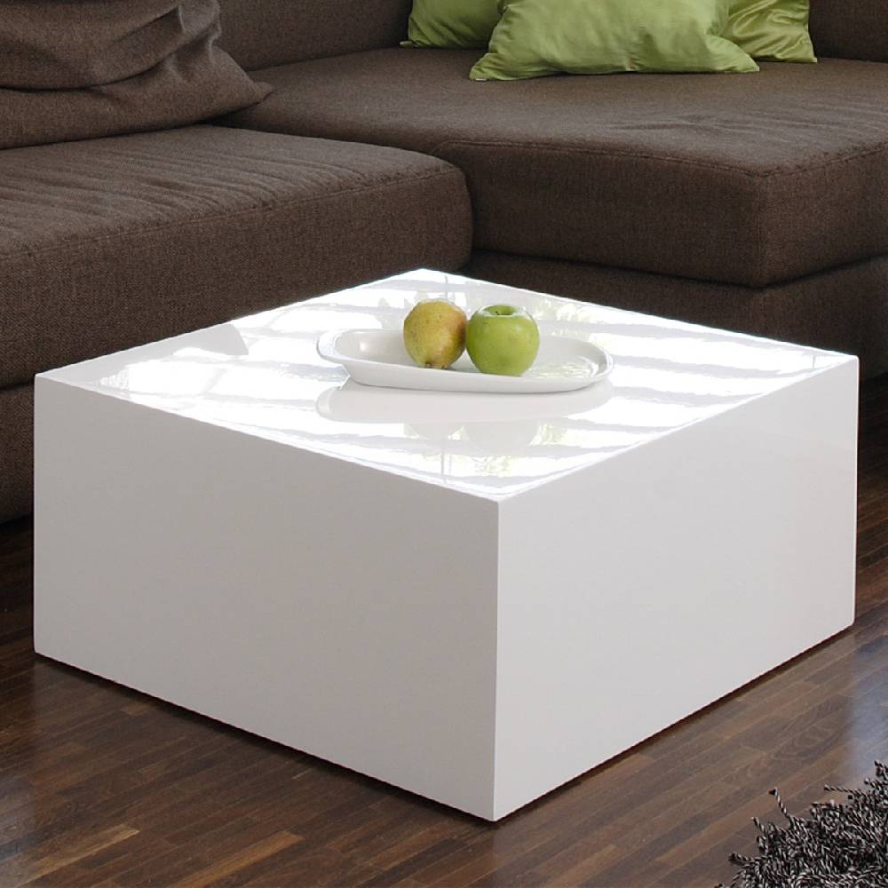 Salesfever Couchtisch weiß 60 cm quadratisch Kubus Hochglanz Outlet