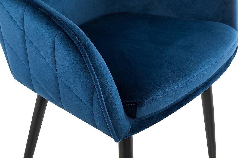 Salesfever Polsterstuhl Blau Samt mit Armlehnen und Steppung Gestell Metall Freja Tägliche Deals