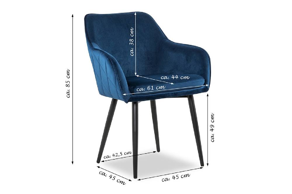 Salesfever Polsterstuhl Blau Samt mit Armlehnen und Steppung Gestell Metall Freja Tägliche Deals