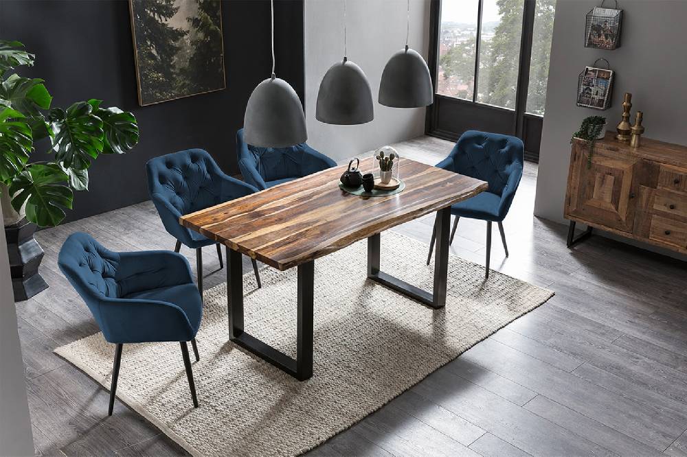 Salesfever Polsterstuhl blau Samt mit Armlehnen und Knopfheftung Fran Wochenangebot