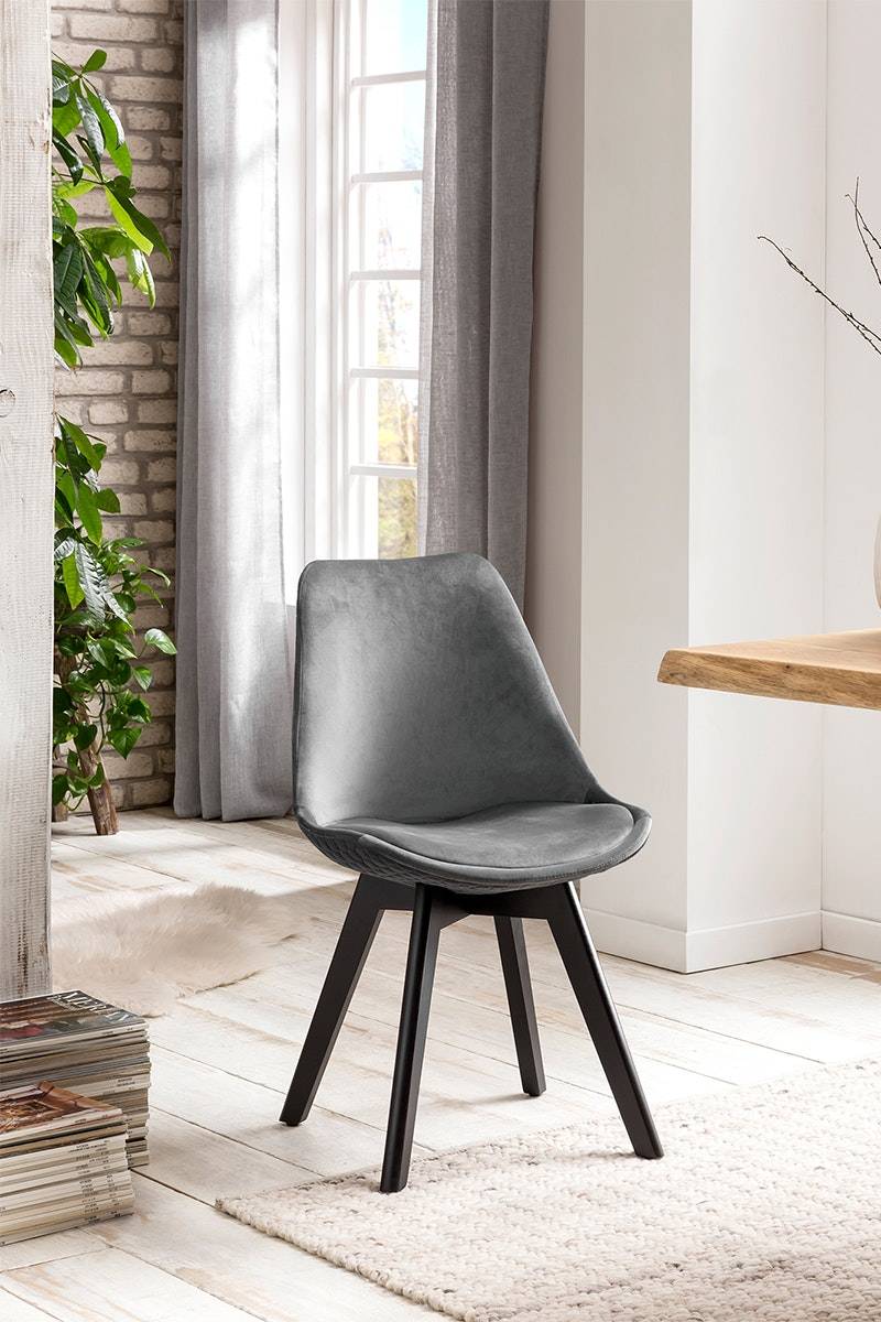 Salesfever Esszimmerstuhl grau 2er Set Samt mit Steppung und Sitzkissen Cleo Bis zu 60% Rabatt