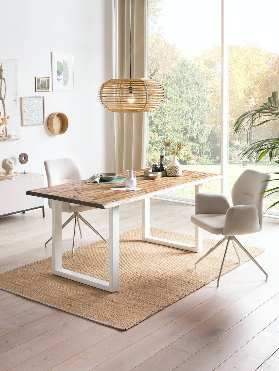 Salesfever Esstisch 140x80 cm 120x80 cm mit weiß lackiertem U-Gestell Wilson Begrenztes Angebot