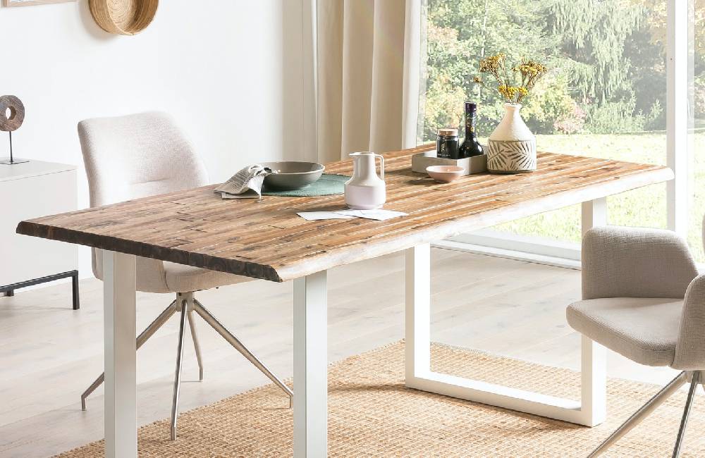 Salesfever Esstisch 140x80 cm 120x80 cm mit weiß lackiertem U-Gestell Wilson Begrenztes Angebot