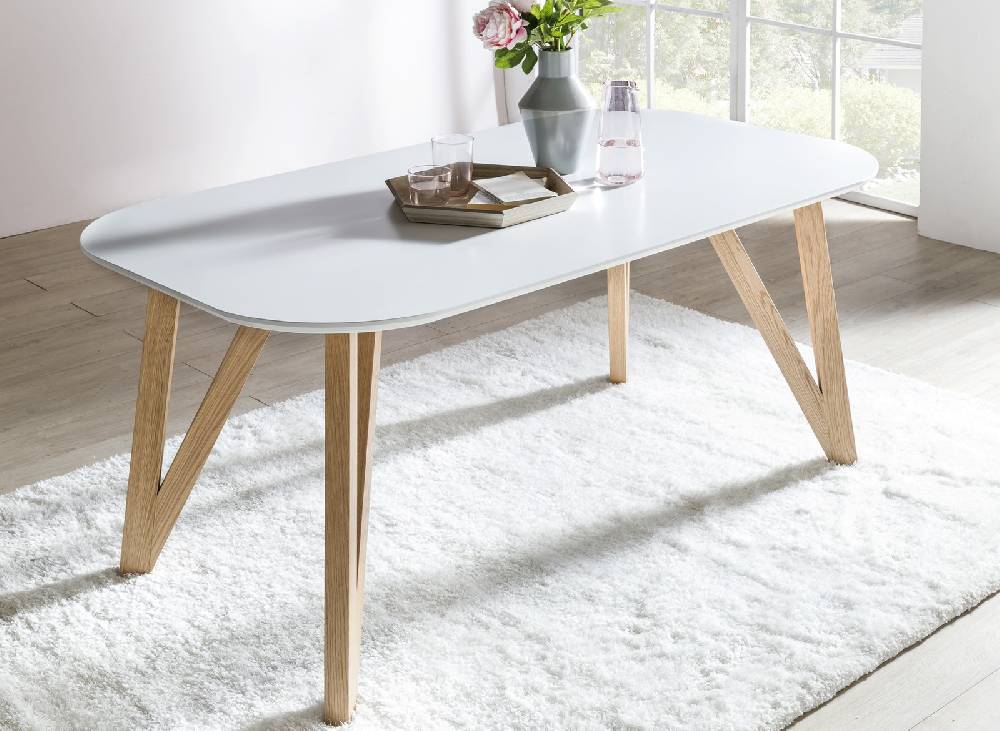 Salesfever Esstisch 180x90 cm Aino weiß Holz stabile Beine Tisch Heißer Verkauf