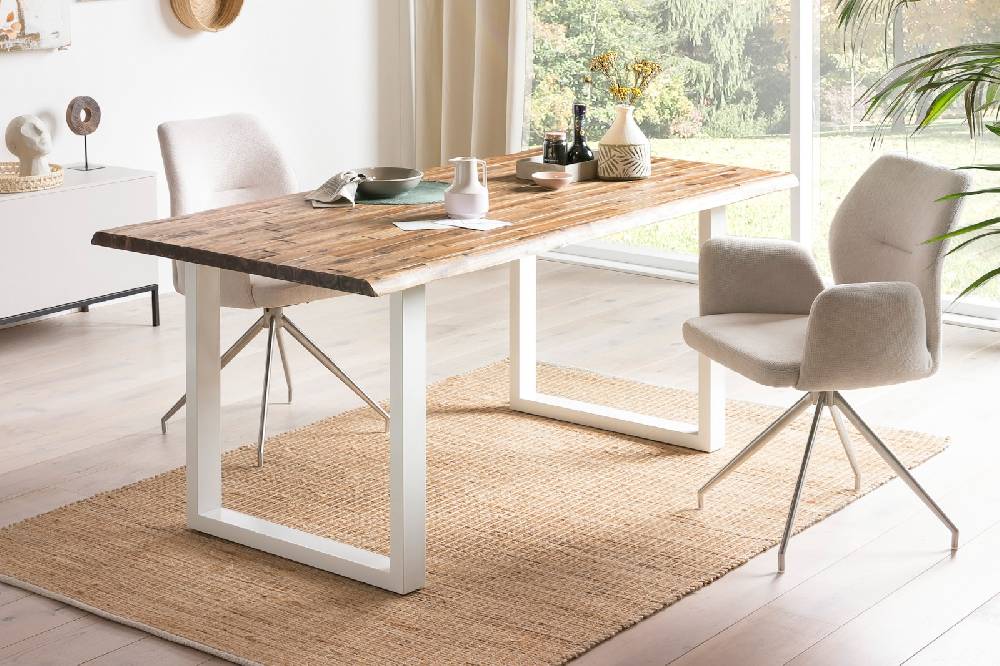 Salesfever Esstisch 160x90 cm 120x80 cm mit weiß lackiertem U-Gestell Wilson Neueste Mode