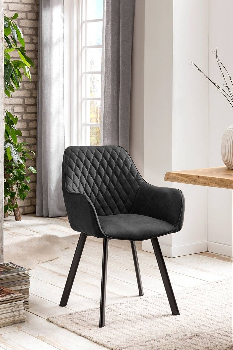 Salesfever Armlehnstuhl Anthrazit 2er Set abgestepptes Design Microfaser Columbus Online Outlet