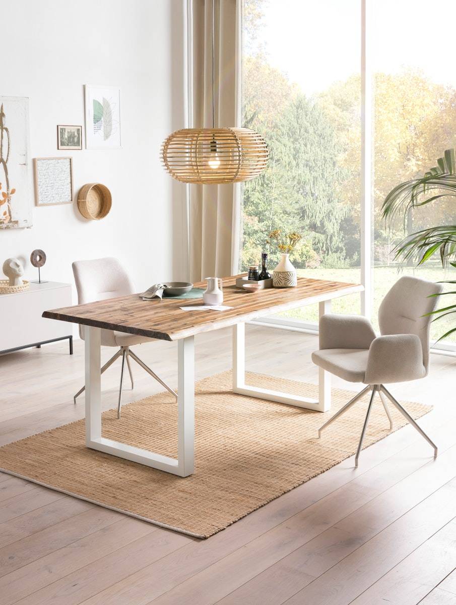 Salesfever Esstisch 180x90 cm 120x80 cm mit weiß lackiertem U-Gestell Wilson Saisonale Angebote