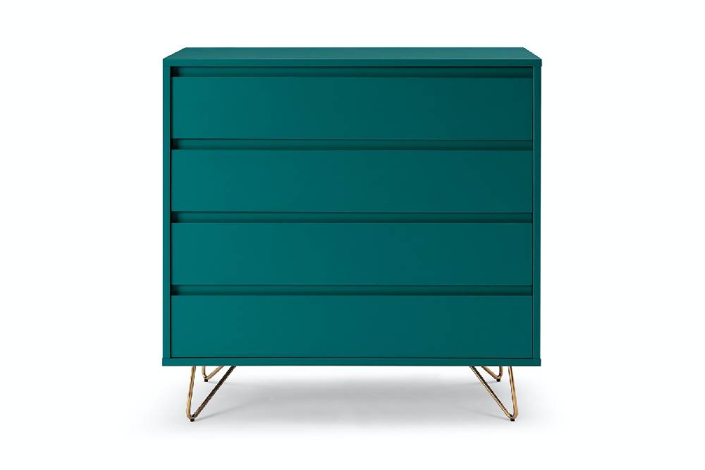 Salesfever Kommode Blau breit mit 4 Schubladen Beine Messing LOTTA