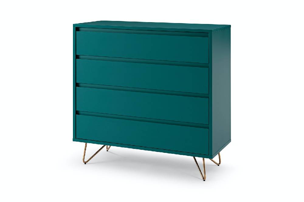 Salesfever Kommode Blau breit mit 4 Schubladen Beine Messing LOTTA Sonderangebote