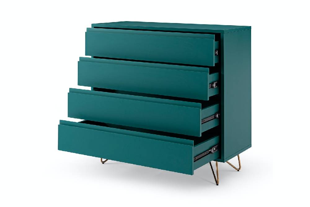 Salesfever Kommode Blau breit mit 4 Schubladen Beine Messing LOTTA Sonderangebote