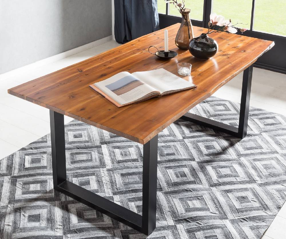 Salesfever Esstisch 180 x 90 cm Baumkante Akazie massiv cognac schwarz LANDO Verkauf