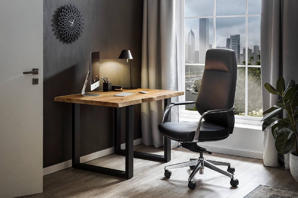 Salesfever Esstisch 120 x 80 cm Baumkante 40 mm Eiche Massiv U-Gestell schwarz ORKA Versandkostenfrei