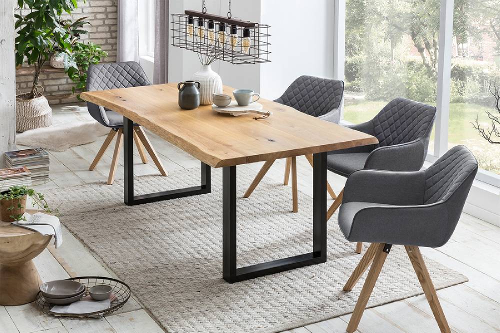 Salesfever Esstisch 140 x 80 cm Baumkante 40 mm Eiche Massiv U-Gestell schwarz ORKA Flash Sale