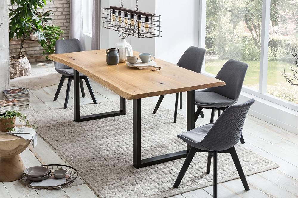 Salesfever Esstisch 140 x 80 cm Baumkante 40 mm Eiche Massiv U-Gestell schwarz ORKA Flash Sale
