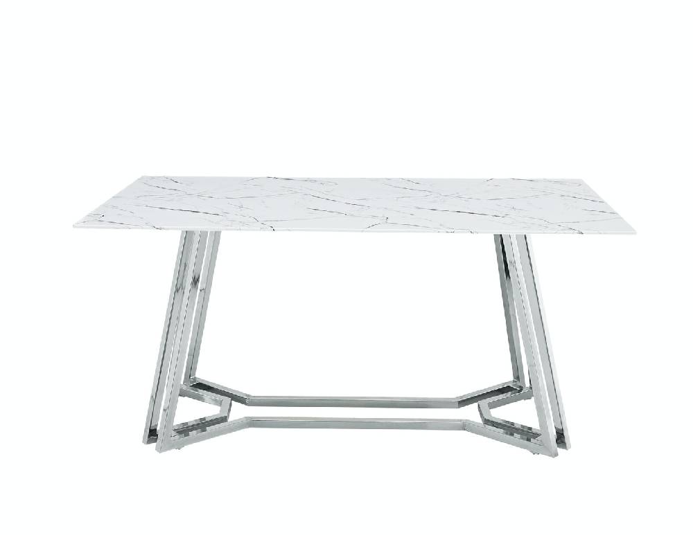 Salesfever Esstisch Weiß & Chrom 160 x 90 cm Marmoroptik Nobile Begrenztes Angebot