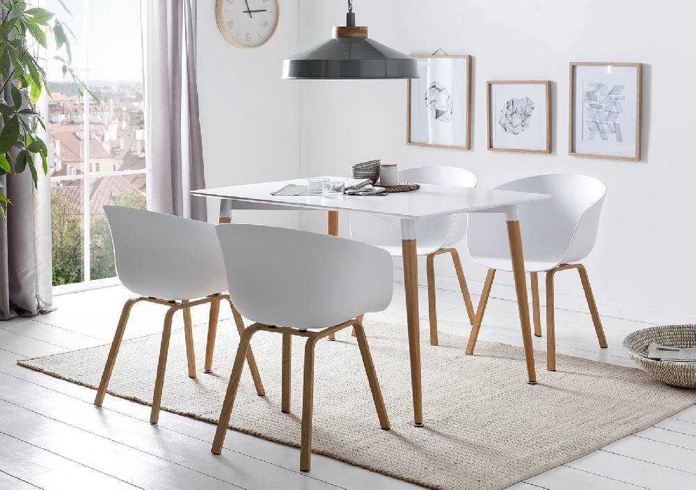 Salesfever Schalenstuhl Weiß Esstuhl Metallbeine in Holzoptik 2er Set NORDIN Kostenloser Versand international