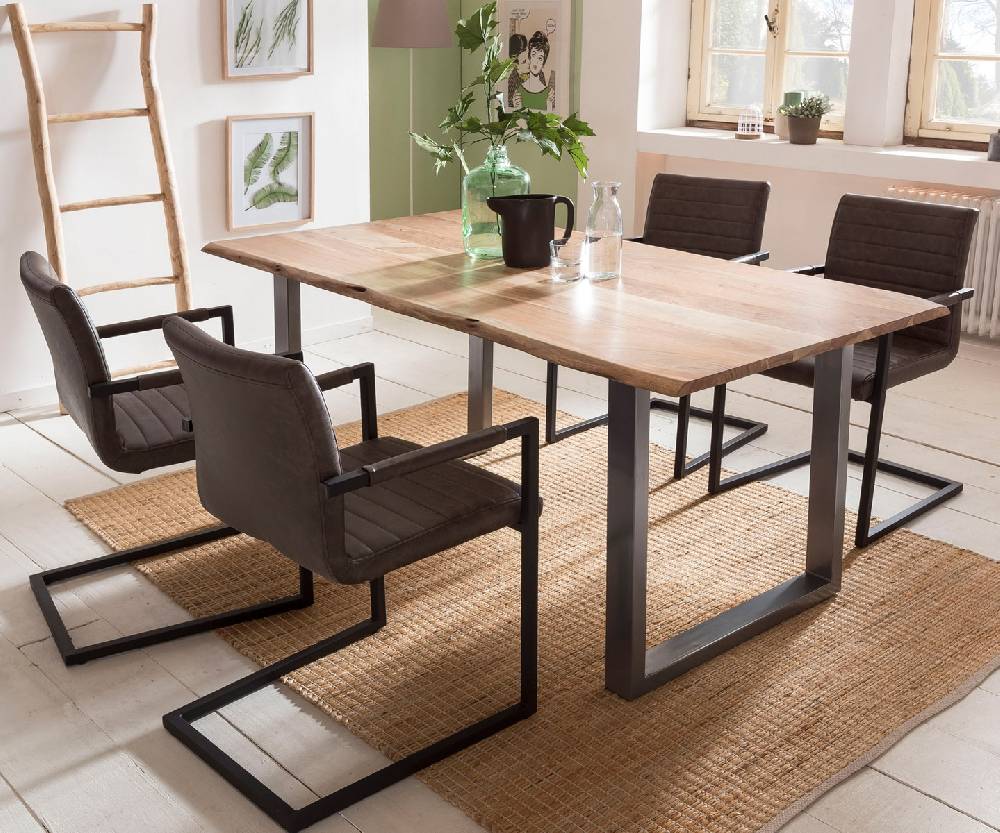 Salesfever Baumkantentisch Stühle dunkelbraun 160 cm massiv NATUR 5tlg ALESSIA 2025