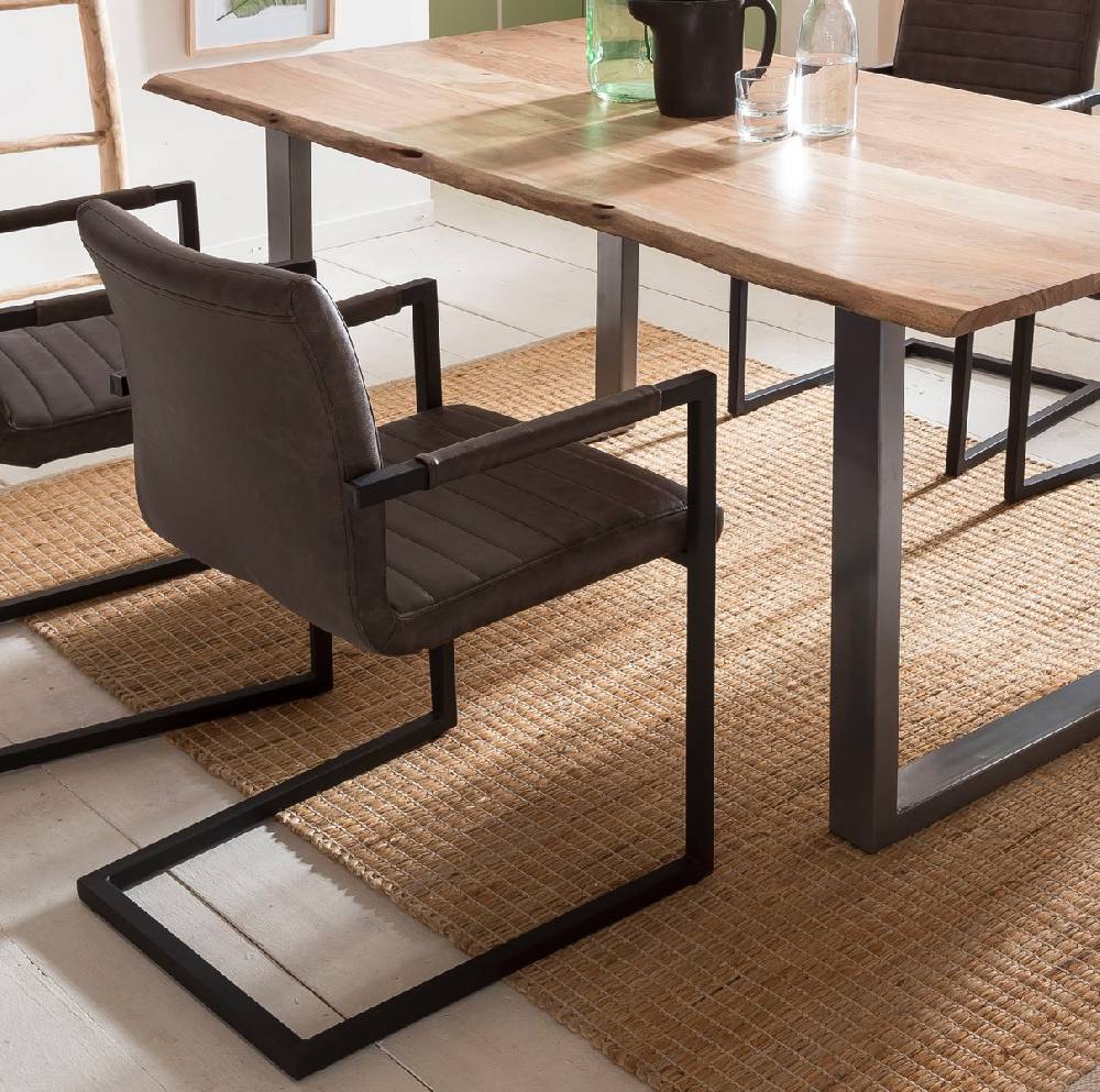 Salesfever Baumkantentisch Stühle dunkelbraun 160 cm massiv NATUR 5tlg ALESSIA 2025