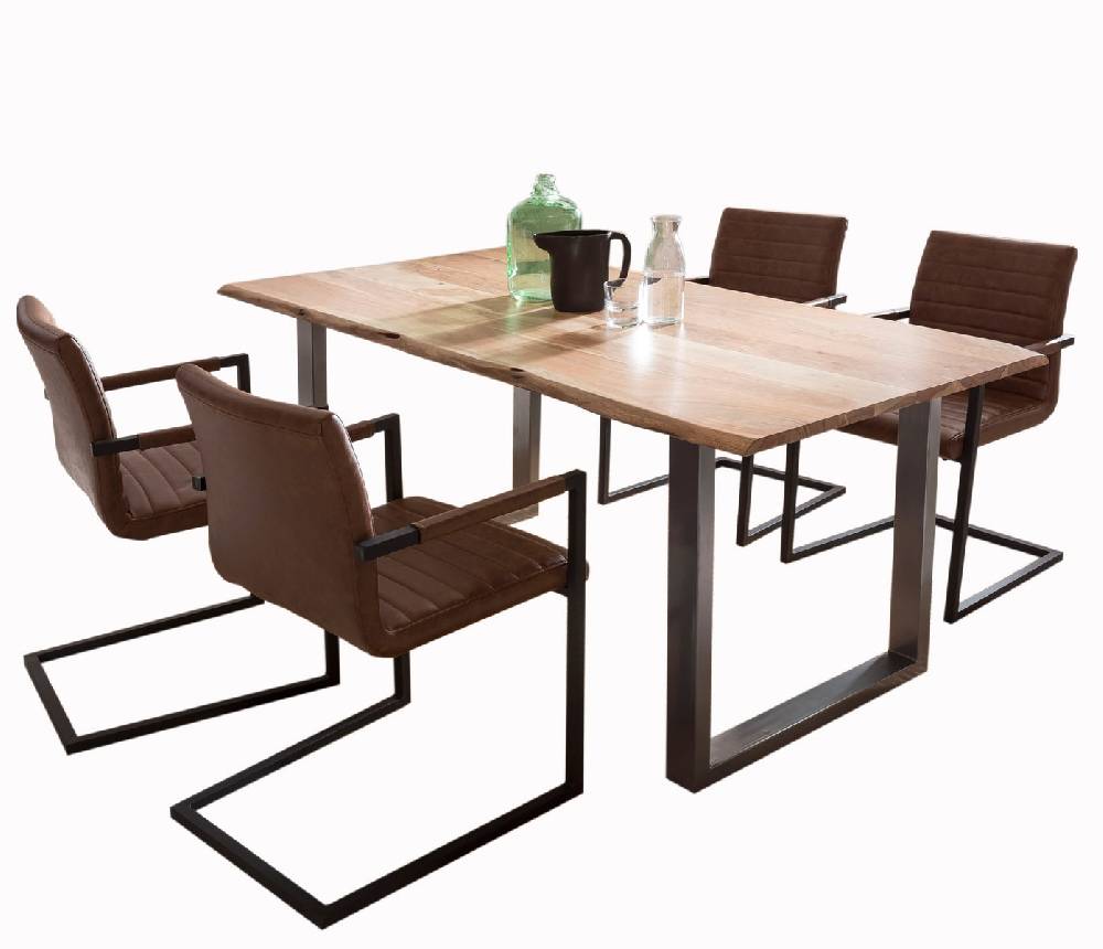 Salesfever Baumkantentisch Stühle hellbraun 160 cm massiv NATUR 5tlg ALESSIA Online