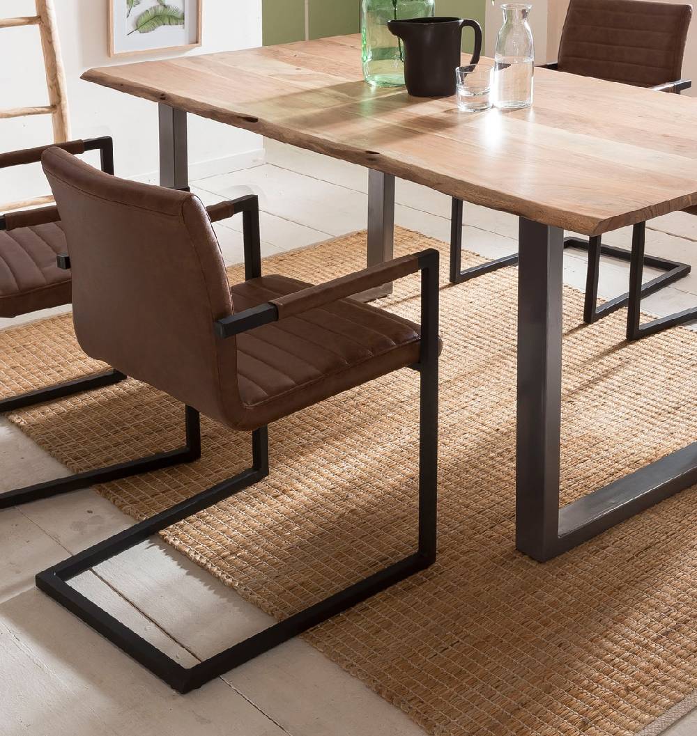 Salesfever Baumkantentisch Stühle hellbraun 160 cm massiv NATUR 5tlg ALESSIA Online