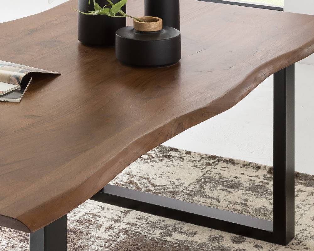 Salesfever Baumkantentisch Stühle dunkelbraun Essgruppe 160 cm massiv NUSSBAUM 5tlg GAIA Auslauf
